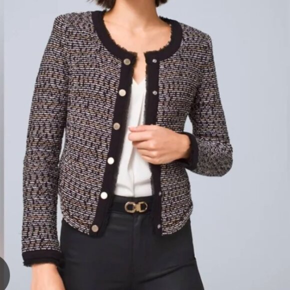 White House Black Market Charming Jacket, Cropped Career Unique Artsy, sz Medium - Picture 1 of 13
